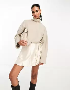 ASOS DESIGN – Очень мягкий свитер с высоким воротником теплого кремового цвета и манжетами, однотонный