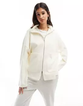 ASOS DESIGN – Очень мягкий свободный кардиган белого цвета с воротником-стойкой и застежкой-молнией