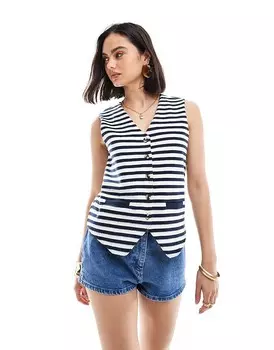 ASOS DESIGN – Очень мягкий трикотажный топ на пуговицах в темно-синие и белые полосы