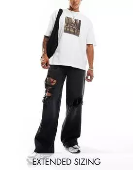 ASOS DESIGN – Очень широкие джинсы черного цвета с потертостями