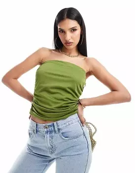 ASOS DESIGN – Оливковый топ без бретелек со сборками