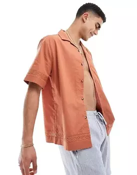 ASOS DESIGN – Оранжевая рубашка свободного кроя с текстурированным воротником с лацканами