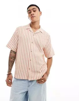 ASOS DESIGN Оранжевая свободная рубашка 2013 с полосатым кубинским воротником