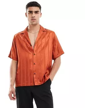 ASOS DESIGN – Оранжевая жаккардовая рубашка с короткими рукавами свободного кроя