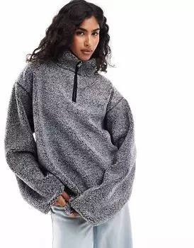 ASOS DESIGN оверсайз худи на молнии с воротником из флиса в сером меланже