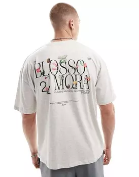 ASOS DESIGN – Овсяная меланхоличная футболка оверсайз с принтом на спине