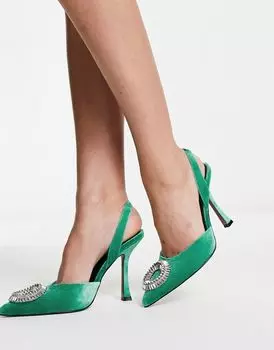 ASOS DESIGN – Patron – Зеленые туфли на высоком каблуке с украшением и ремешком на пятке