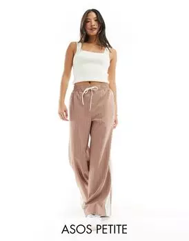 ASOS DESIGN Petite – бежево-коричневые брюки без застежки с контрастными полосками
