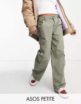 ASOS DESIGN Petite — брюки в стиле милитари оверсайз с карманами цвета хаки
