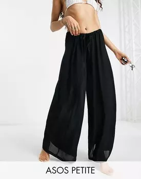 ASOS DESIGN Petite – черные пляжные брюки-палаццо на кулиске
