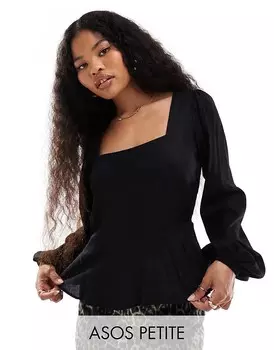 ASOS DESIGN Petite – черный топ с объемными буфами и баской