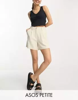 ASOS DESIGN Petite — льняные шорты «папа» каменно-бежевого цвета