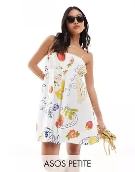 ASOS DESIGN Petite – Летнее мини-платье со сборками на груди, регулируемыми бретелями и узором по всей поверхности