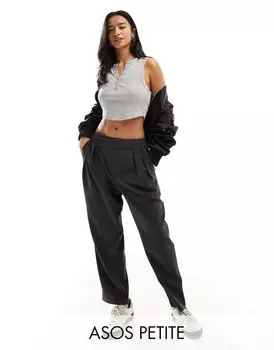 ASOS DESIGN Petite – приталенные брюки графитового кроя с асимметричной талией
