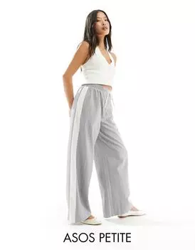 ASOS DESIGN Petite – серые брюки в полоску без застежки с контрастными полосками