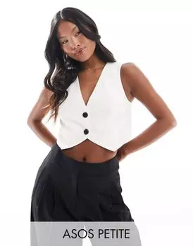 ASOS DESIGN Petite – укороченный приталенный жилет цвета слоновой кости