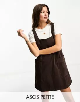 ASOS DESIGN Petite – вельветовое платье с подтяжками шоколадного цвета