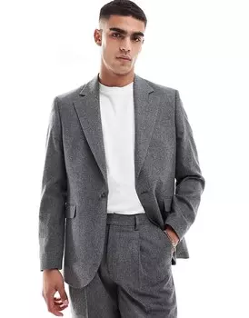 ASOS DESIGN — Пиджак стандартного кроя из смесовой фланели и шерсти графитового меланжевого цвета
