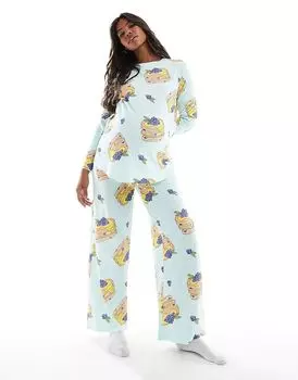 ASOS DESIGN Пижамный комплект для беременных с длинными рукавами и брюками синего цвета