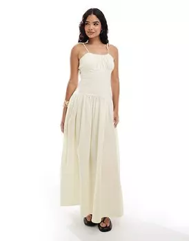 ASOS DESIGN – Платье макси из кремового поплина со сборкой на груди