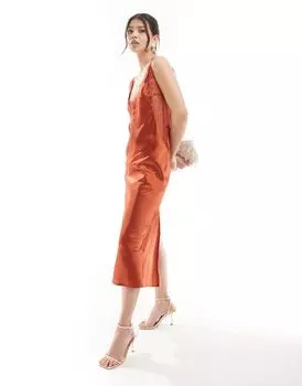 ASOS DESIGN – платье макси из ржавого атласа с кружевом и бретелями