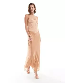 ASOS DESIGN – платье макси светло-коричневого цвета с атласным лифом и шифоновым низом