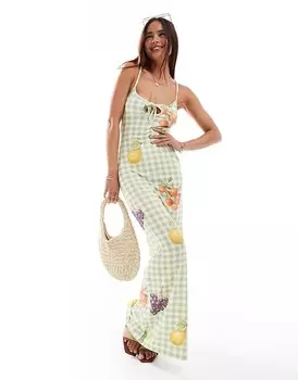 ASOS DESIGN – Платье мидакси на тонких бретелях, ромбовидный вырез, клетчатый узор, виши с элементами пикника