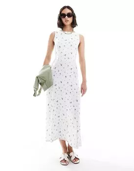 ASOS DESIGN – Платье миди А-силуэта с пышной юбкой, открытой спиной и бретелями с тонким цветочным узором