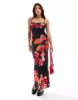 ASOS DESIGN – Платье миди из сетки с цветочным принтом 3r
