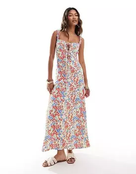 ASOS DESIGN – Платье миди на бретелях с оборками в мелкий цветочный узор 3r