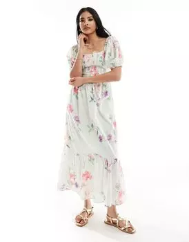 ASOS DESIGN – платье миди на шнуровке из хлопчатобумажной ткани с цветочным узором