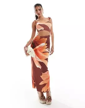 ASOS DESIGN – Платье миди с завязками и вырезом с бордовым цветочным узором