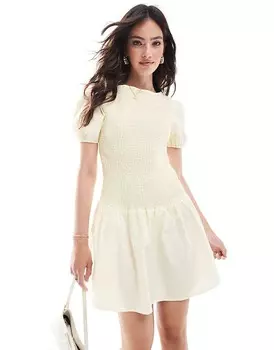 ASOS DESIGN – Платье мини из лимонного поплина с рюшами и пышными рукавами