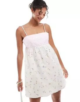 ASOS DESIGN – Платье мини из поплина с тремя элементами, объединенными в мелкий цветочный узор