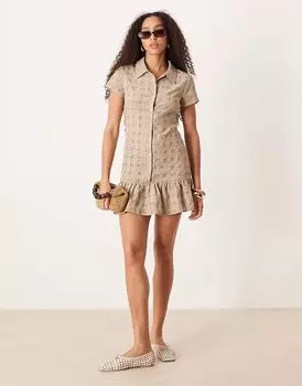 ASOS DESIGN платье-рубашка мини с заниженной талией в клетку