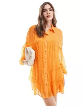 ASOS DESIGN – платье-рубашка свободного кроя из шифона мандаринового цвета