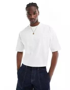 ASOS DESIGN - Плотная белая футболка оверсайз короткого кроя, 240 г/м, со спущенной линией плеча