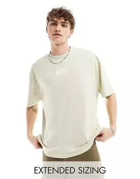 ASOS DESIGN — плотная футболка оверсайз из ткани 220 г/м стираного бежевого цвета с принтом на груди