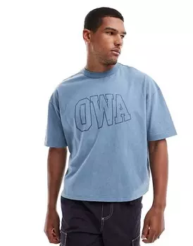 ASOS DESIGN – Плотная футболка оверсайз свободного кроя размытого синего цвета с надписью на груди