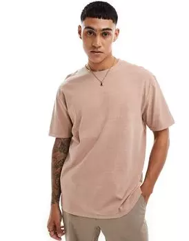ASOS DESIGN – плотная коричневая футболка свободного кроя с эффектом потертости