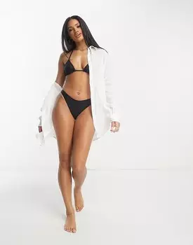 ASOS DESIGN Пляжная рубашка белого цвета с жатым эффектом
