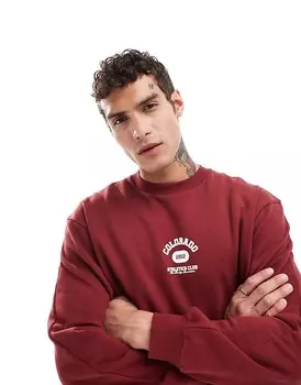ASOS DESIGN — плюшевая толстовка оверсайз бордового цвета с принтом с названием города