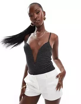 ASOS DESIGN – Полосатое боди с глубоким V-образным вырезом и V-образной планкой