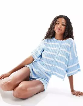 ASOS DESIGN полосатый трикотажный кардиган с короткими рукавами синего цвета