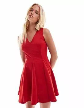 ASOS DESIGN понте без рукавов V-образный вырез годе мини-платье красного цвета