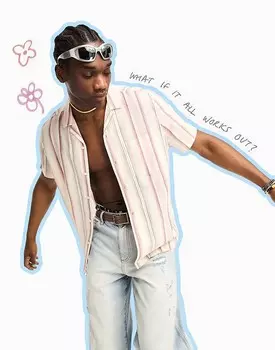 ASOS DESIGN – Повседневная фактурная рубашка с нейтральными полосками и воротником с лацканами