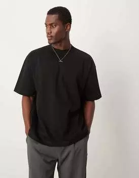 ASOS DESIGN Premium — черная футболка оверсайз плотностью 300 г/м со швами интерлок