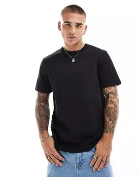 ASOS DESIGN Premium — черная футболка с круглым вырезом плотностью 300 г/м и швами интерлок