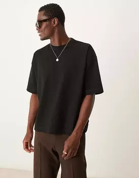 ASOS DESIGN Premium — черная футболка свободного кроя плотностью 300 г/м со швами интерлок