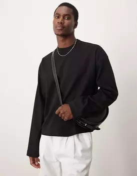 ASOS DESIGN Premium — черная футболка свободного кроя плотностью 300 г/м с длинными рукавами и швами интерлок